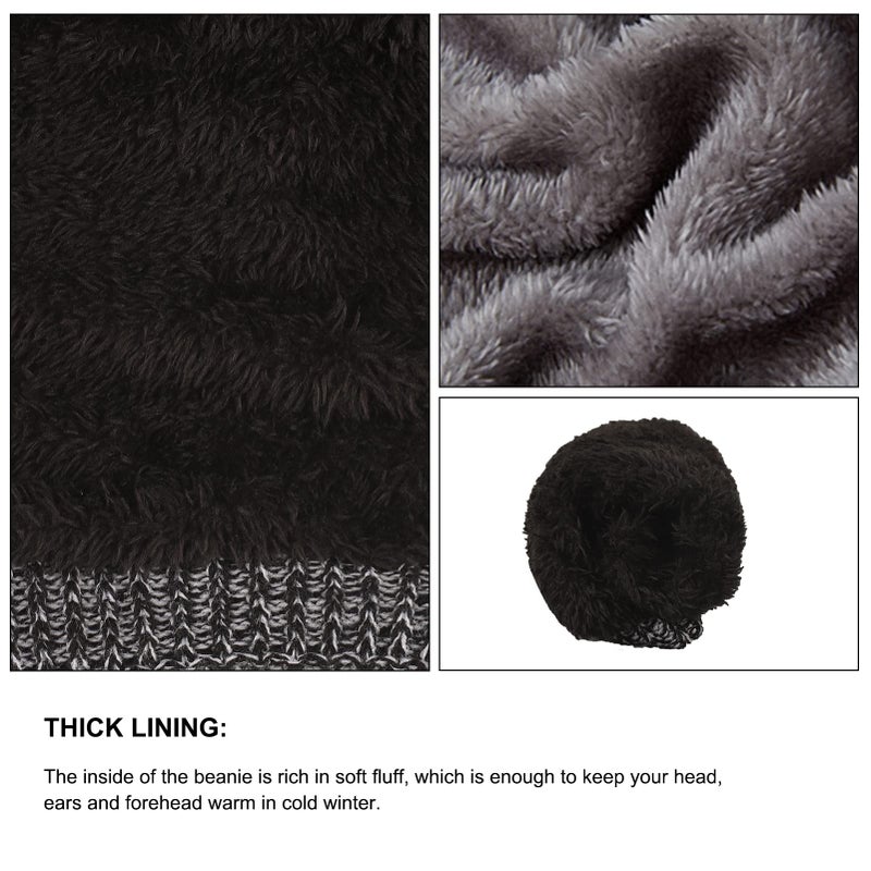 OMECHY Beanie for Men Women Thick Warm Fluffy Lined Knit Winter Hat Slouch Chunky Stretch Plain Cuff Toboggan Cap Black - Image 2